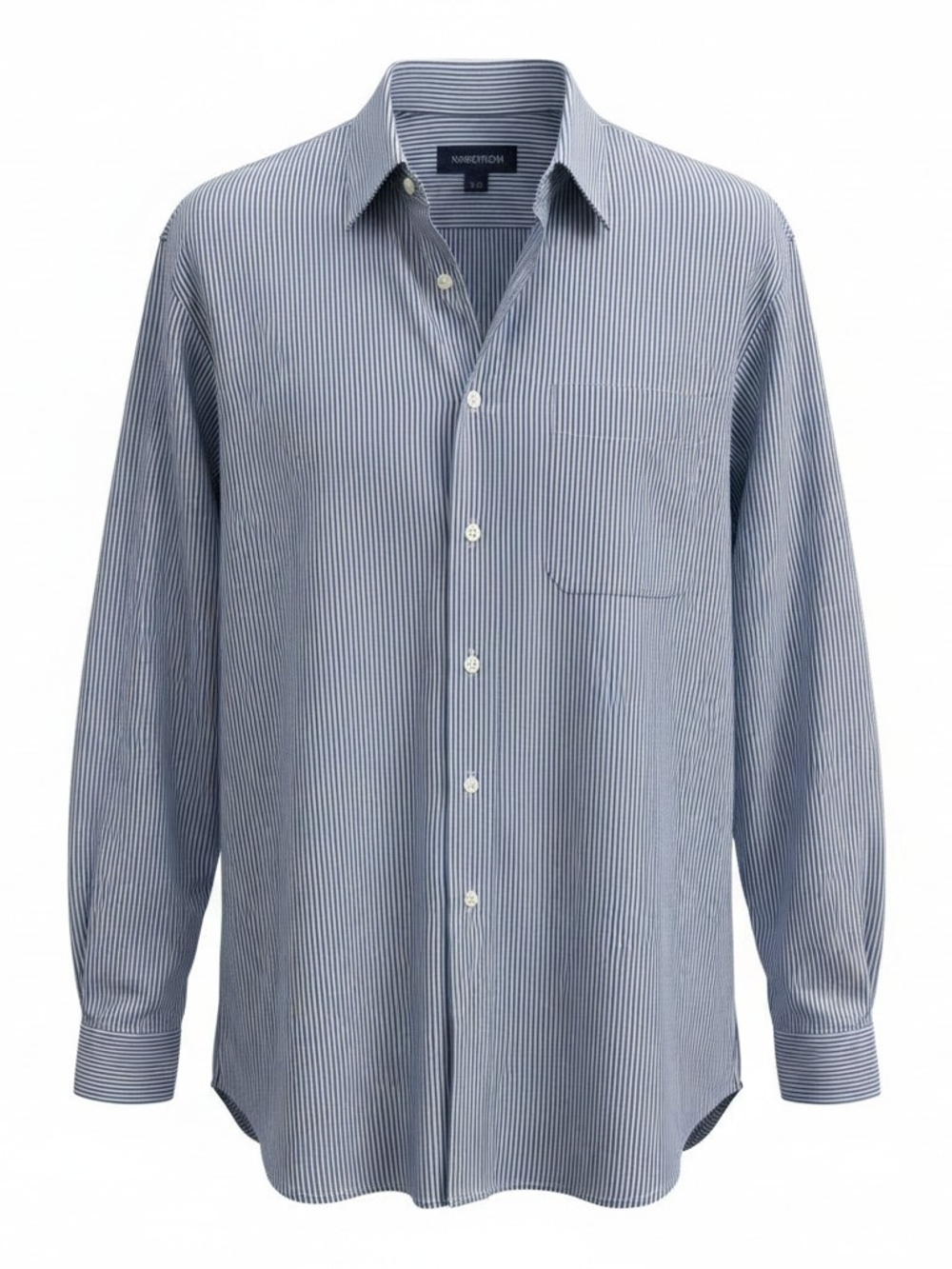 Nordstrom Smartcare Mens Dress Shirt 16 36/37 Blue White Stripe Long Sleeve